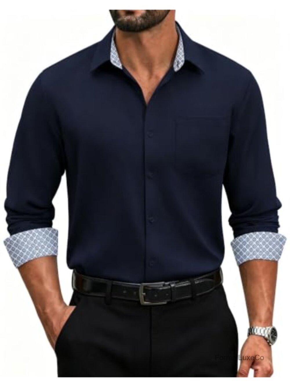 Men's Stretch Long Sleeve Button Down Dress Shirt Formal Business Casual